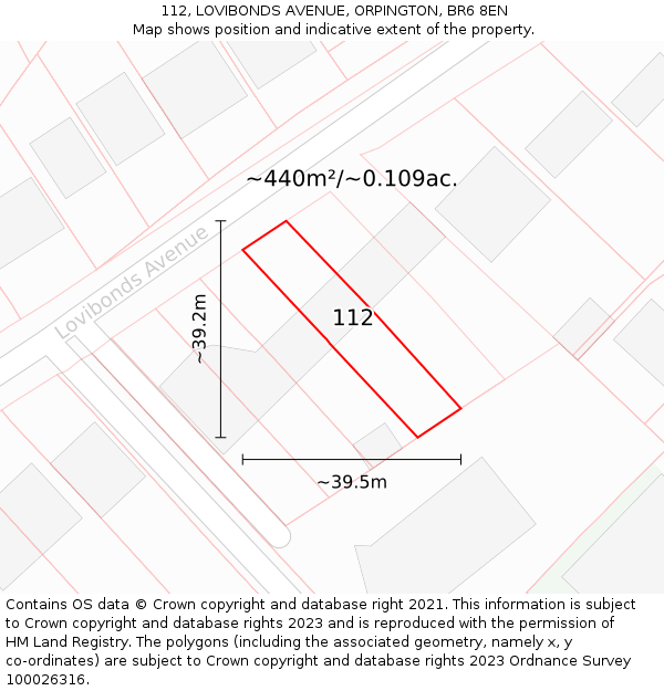 112, LOVIBONDS AVENUE, ORPINGTON, BR6 8EN: Plot and title map