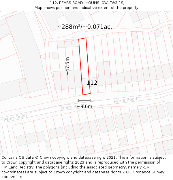 112, PEARS ROAD, HOUNSLOW, TW3 1SJ: Plot and title map