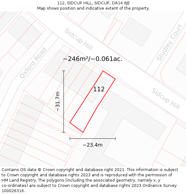 112, SIDCUP HILL, SIDCUP, DA14 6JE: Plot and title map