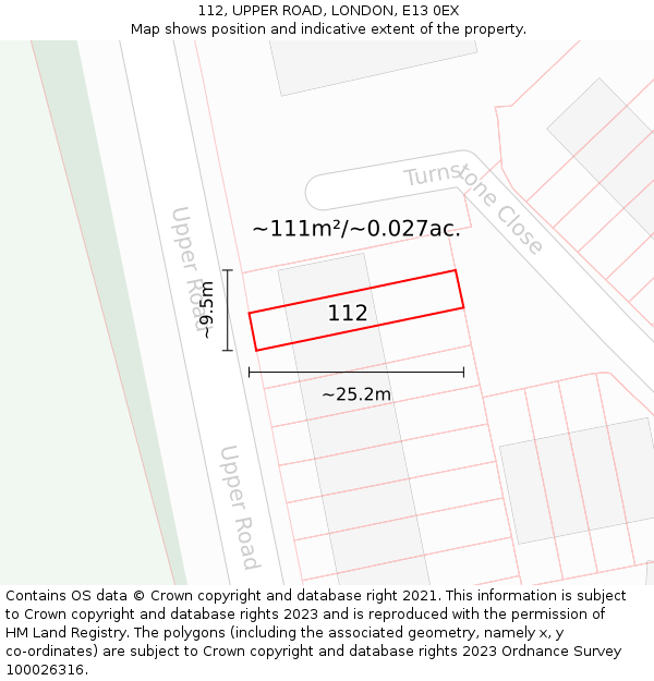 112, UPPER ROAD, LONDON, E13 0EX: Plot and title map