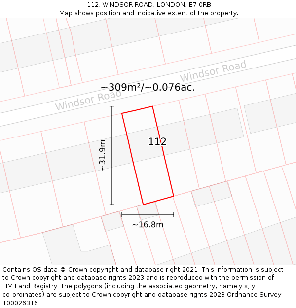 112, WINDSOR ROAD, LONDON, E7 0RB: Plot and title map
