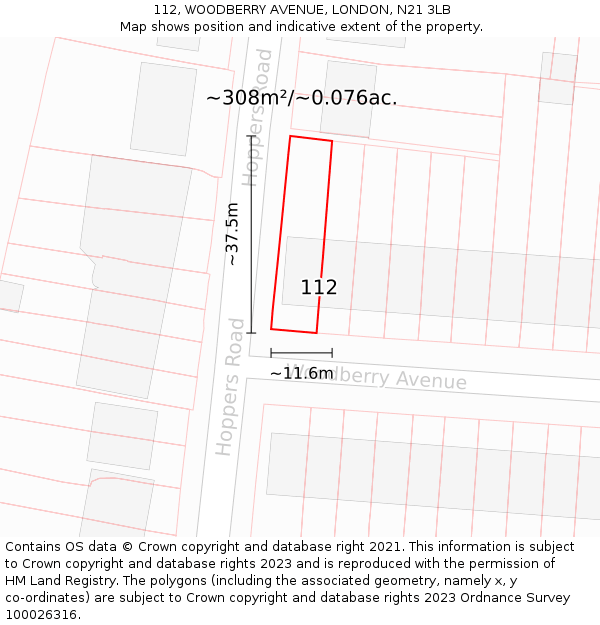112, WOODBERRY AVENUE, LONDON, N21 3LB: Plot and title map