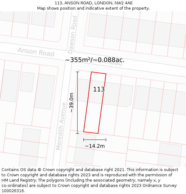 113, ANSON ROAD, LONDON, NW2 4AE: Plot and title map