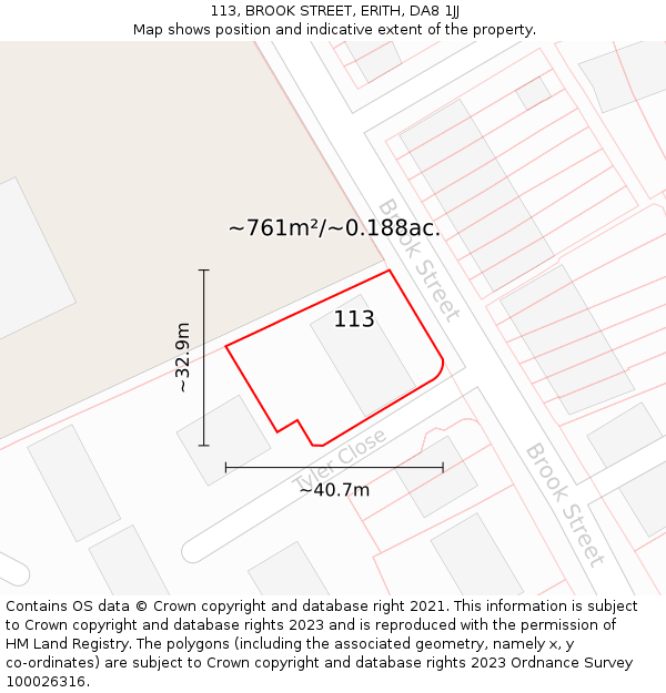 113, BROOK STREET, ERITH, DA8 1JJ: Plot and title map