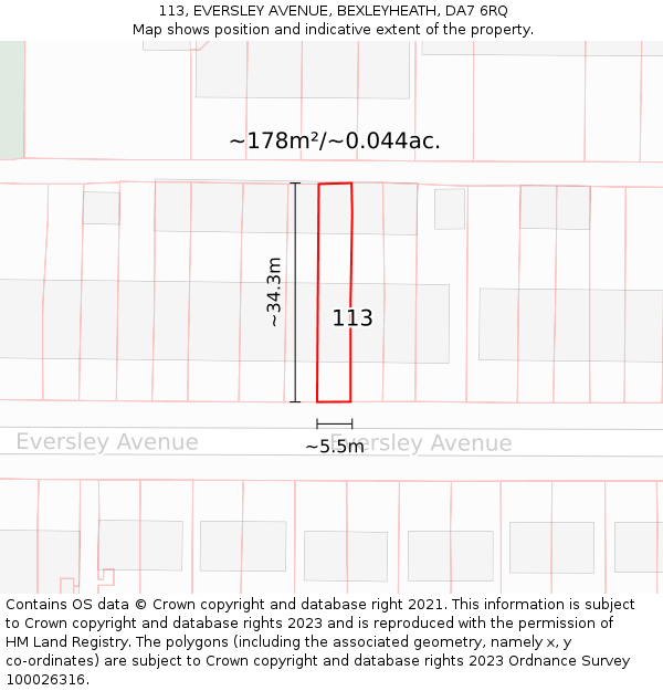 113, EVERSLEY AVENUE, BEXLEYHEATH, DA7 6RQ: Plot and title map