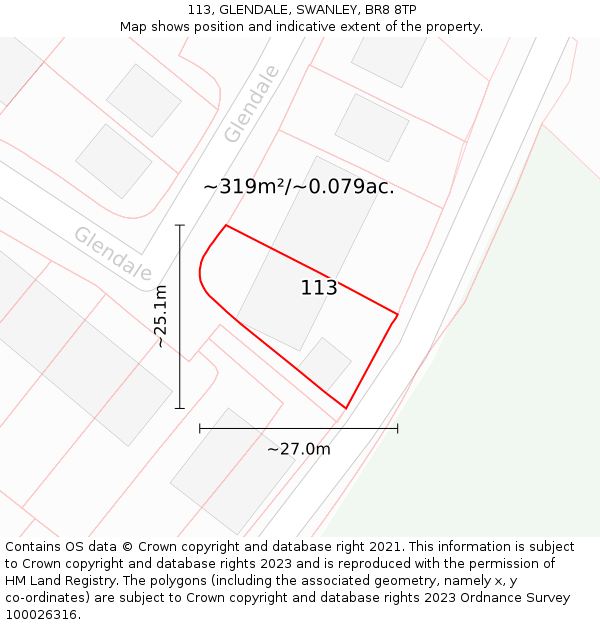 113, GLENDALE, SWANLEY, BR8 8TP: Plot and title map