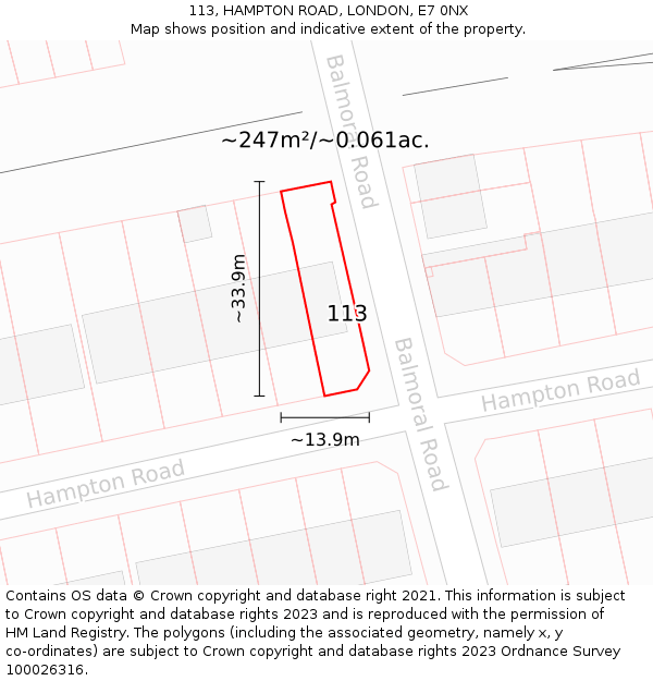 113, HAMPTON ROAD, LONDON, E7 0NX: Plot and title map