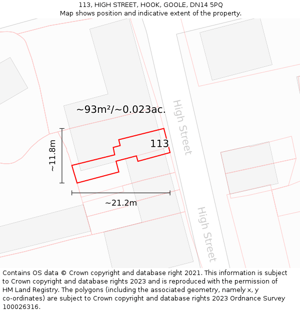 113, HIGH STREET, HOOK, GOOLE, DN14 5PQ: Plot and title map