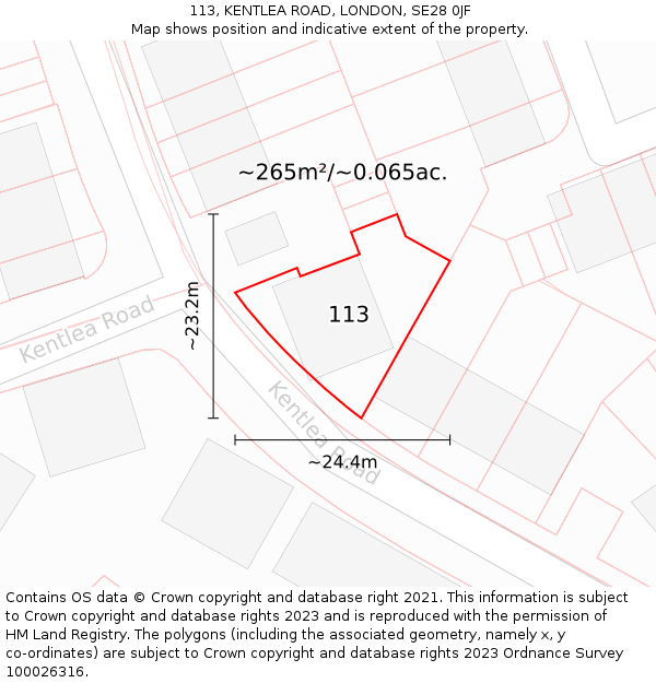 113, KENTLEA ROAD, LONDON, SE28 0JF: Plot and title map