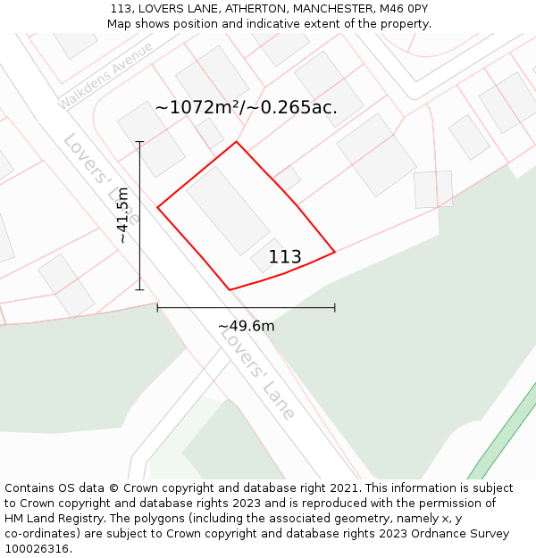 113, LOVERS LANE, ATHERTON, MANCHESTER, M46 0PY: Plot and title map