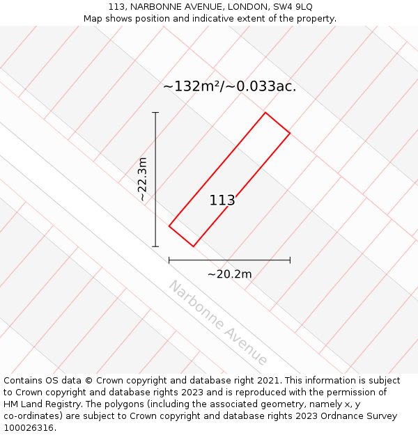 113, NARBONNE AVENUE, LONDON, SW4 9LQ: Plot and title map