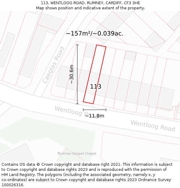 113, WENTLOOG ROAD, RUMNEY, CARDIFF, CF3 3HE: Plot and title map