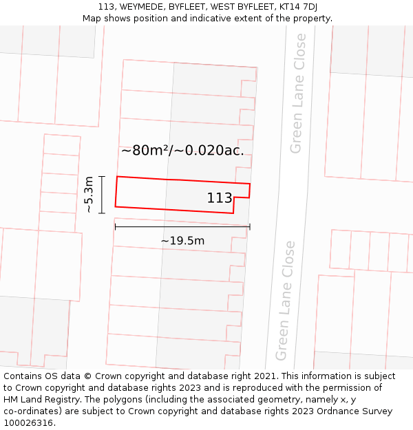 113, WEYMEDE, BYFLEET, WEST BYFLEET, KT14 7DJ: Plot and title map