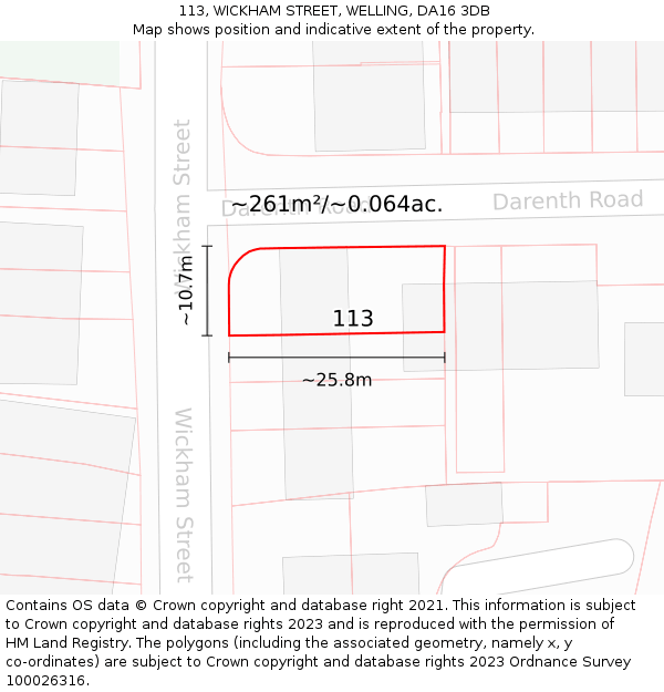 113, WICKHAM STREET, WELLING, DA16 3DB: Plot and title map