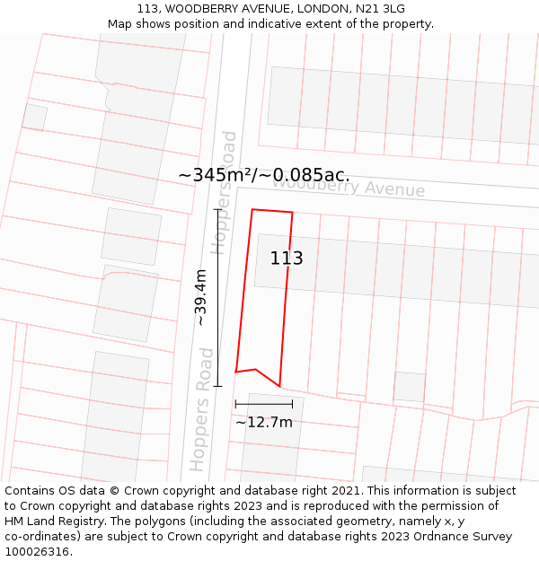 113, WOODBERRY AVENUE, LONDON, N21 3LG: Plot and title map