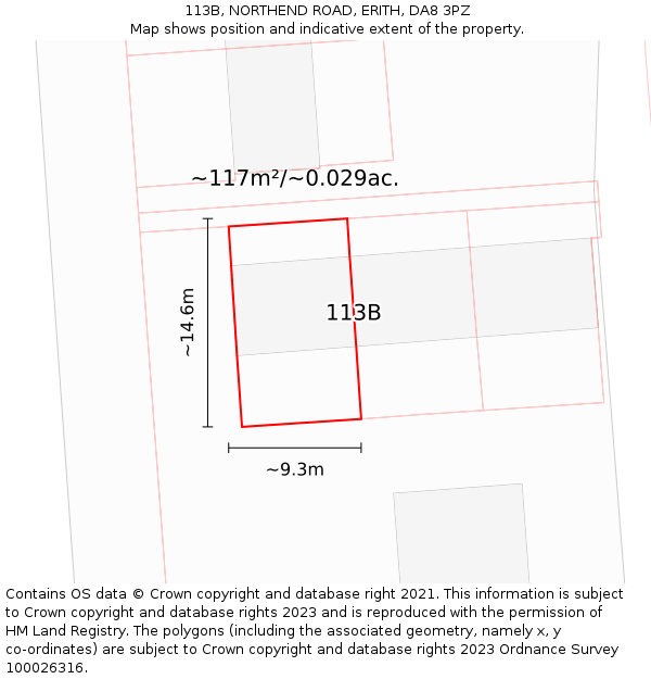 113B, NORTHEND ROAD, ERITH, DA8 3PZ: Plot and title map