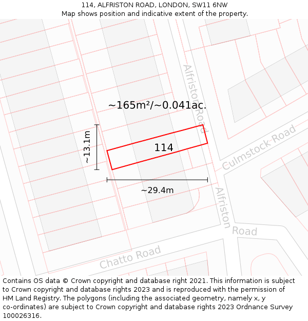 114, ALFRISTON ROAD, LONDON, SW11 6NW: Plot and title map