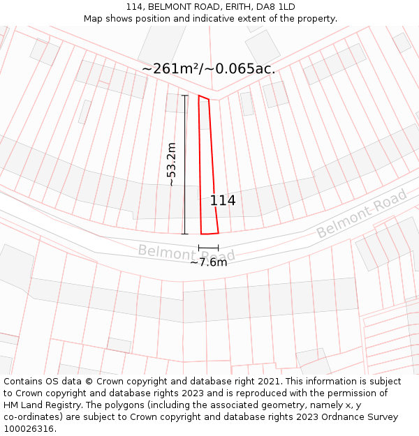 114, BELMONT ROAD, ERITH, DA8 1LD: Plot and title map