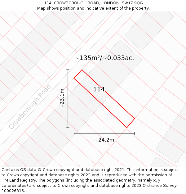 114, CROWBOROUGH ROAD, LONDON, SW17 9QG: Plot and title map