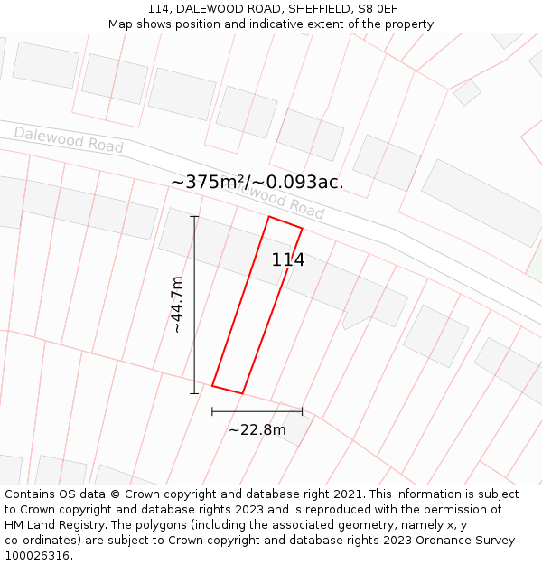 114, DALEWOOD ROAD, SHEFFIELD, S8 0EF: Plot and title map