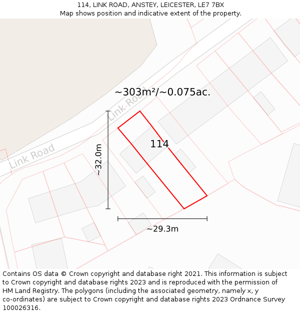 114, LINK ROAD, ANSTEY, LEICESTER, LE7 7BX: Plot and title map