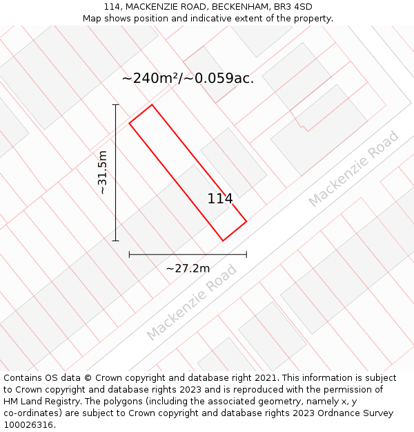 114, MACKENZIE ROAD, BECKENHAM, BR3 4SD: Plot and title map