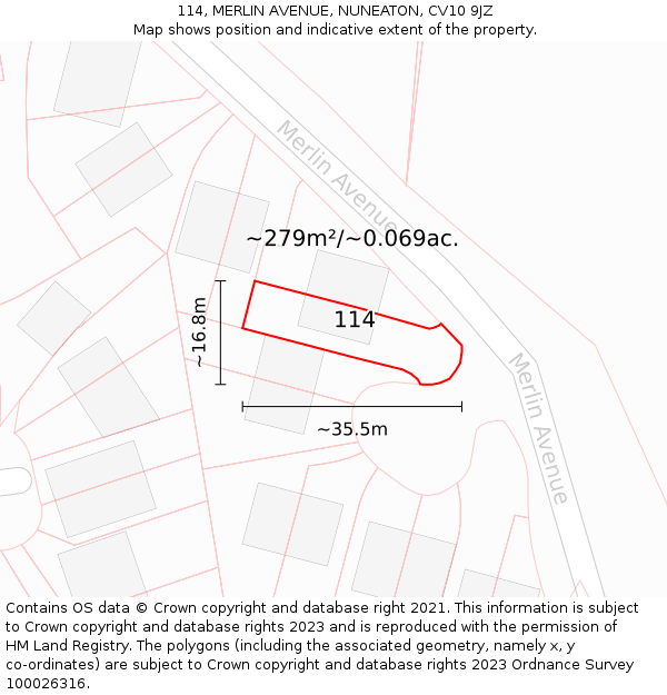 114, MERLIN AVENUE, NUNEATON, CV10 9JZ: Plot and title map