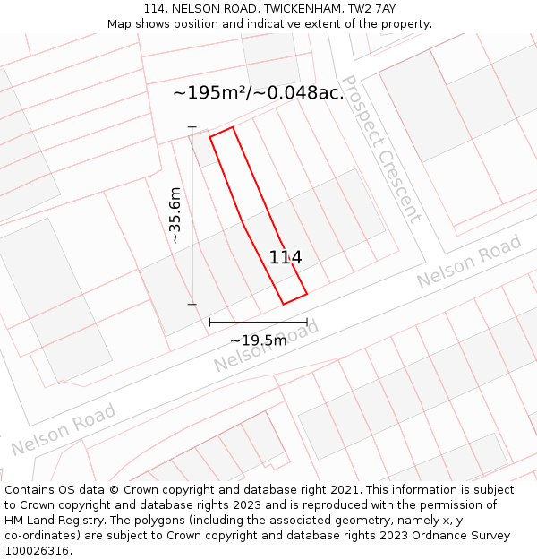 114, NELSON ROAD, TWICKENHAM, TW2 7AY: Plot and title map