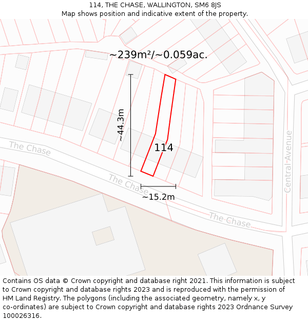 114, THE CHASE, WALLINGTON, SM6 8JS: Plot and title map