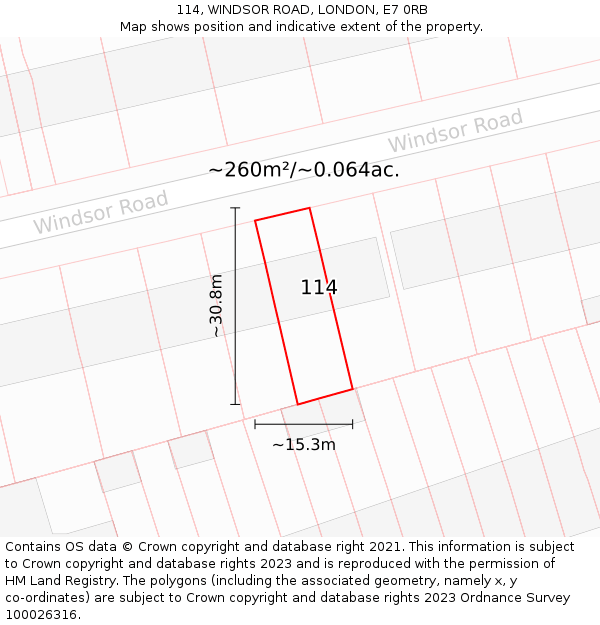 114, WINDSOR ROAD, LONDON, E7 0RB: Plot and title map