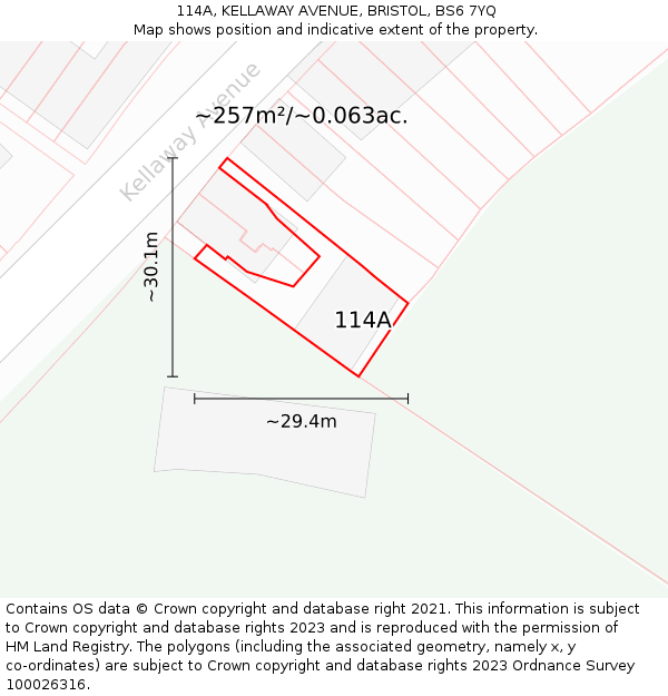 114A, KELLAWAY AVENUE, BRISTOL, BS6 7YQ: Plot and title map
