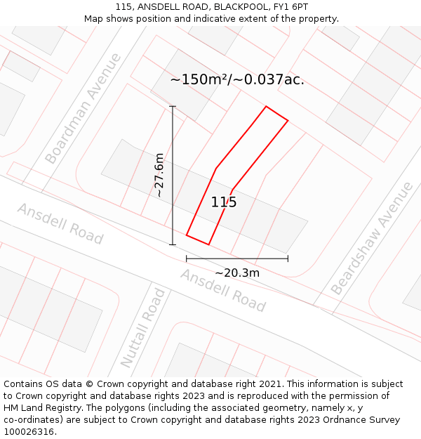 115, ANSDELL ROAD, BLACKPOOL, FY1 6PT: Plot and title map