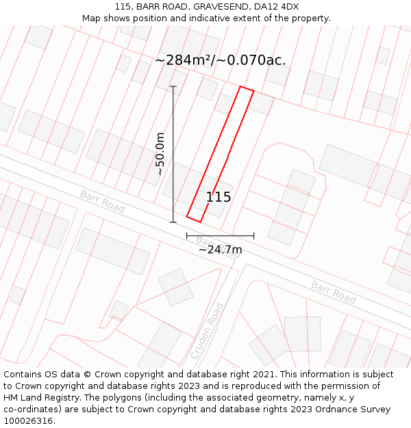 115, BARR ROAD, GRAVESEND, DA12 4DX: Plot and title map