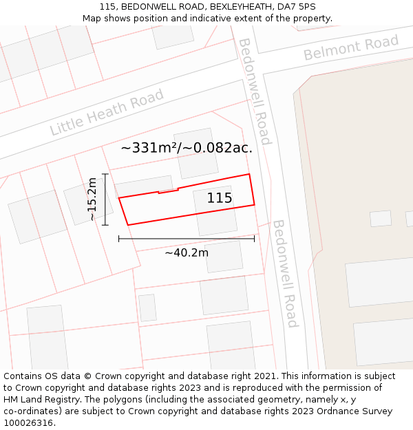 115, BEDONWELL ROAD, BEXLEYHEATH, DA7 5PS: Plot and title map