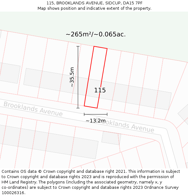 115, BROOKLANDS AVENUE, SIDCUP, DA15 7PF: Plot and title map