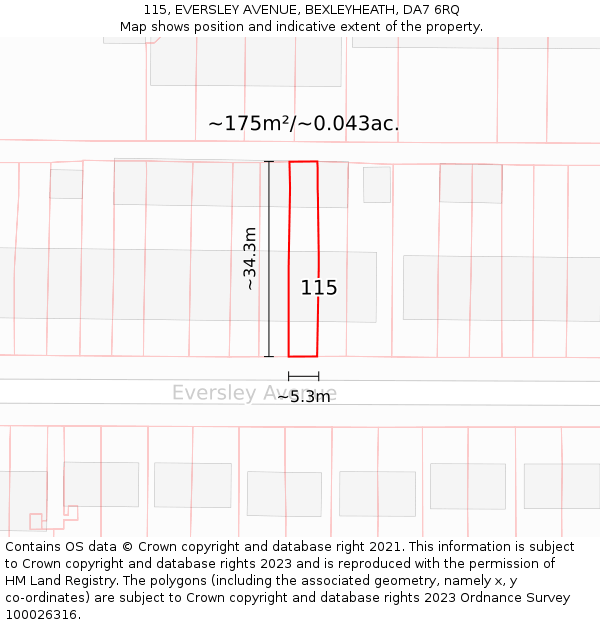 115, EVERSLEY AVENUE, BEXLEYHEATH, DA7 6RQ: Plot and title map