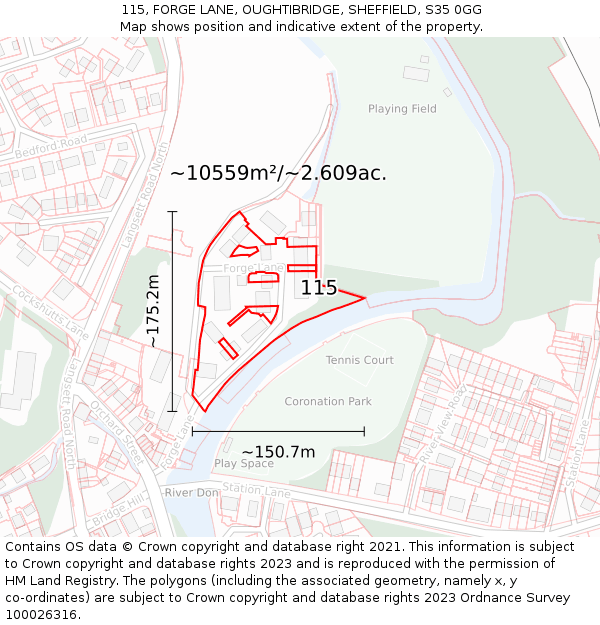 115, FORGE LANE, OUGHTIBRIDGE, SHEFFIELD, S35 0GG: Plot and title map