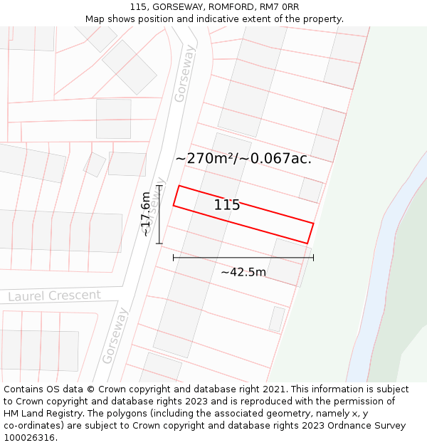115, GORSEWAY, ROMFORD, RM7 0RR: Plot and title map