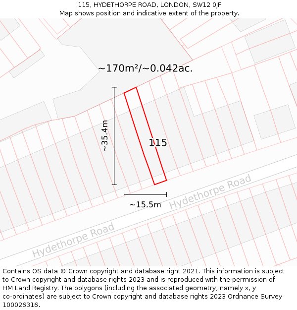 115, HYDETHORPE ROAD, LONDON, SW12 0JF: Plot and title map