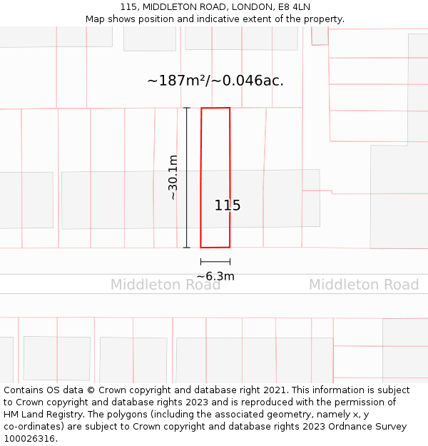 115, MIDDLETON ROAD, LONDON, E8 4LN: Plot and title map