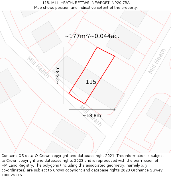 115, MILL HEATH, BETTWS, NEWPORT, NP20 7RA: Plot and title map