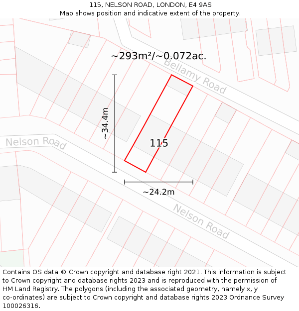 115, NELSON ROAD, LONDON, E4 9AS: Plot and title map