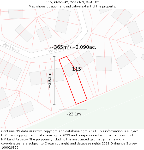 115, PARKWAY, DORKING, RH4 1ET: Plot and title map