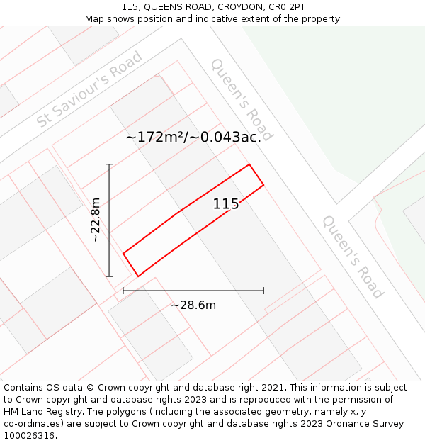 115, QUEENS ROAD, CROYDON, CR0 2PT: Plot and title map