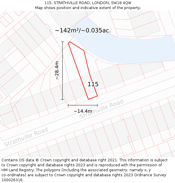 115, STRATHVILLE ROAD, LONDON, SW18 4QW: Plot and title map