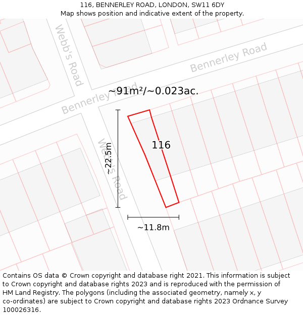 116, BENNERLEY ROAD, LONDON, SW11 6DY: Plot and title map