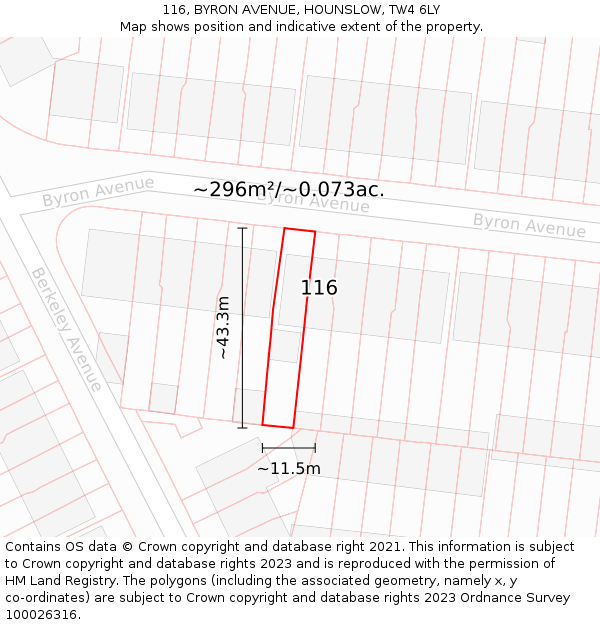 116, BYRON AVENUE, HOUNSLOW, TW4 6LY: Plot and title map