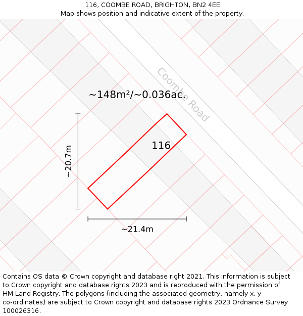 116, COOMBE ROAD, BRIGHTON, BN2 4EE: Plot and title map