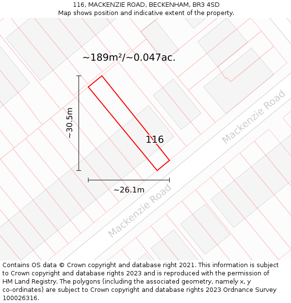 116, MACKENZIE ROAD, BECKENHAM, BR3 4SD: Plot and title map