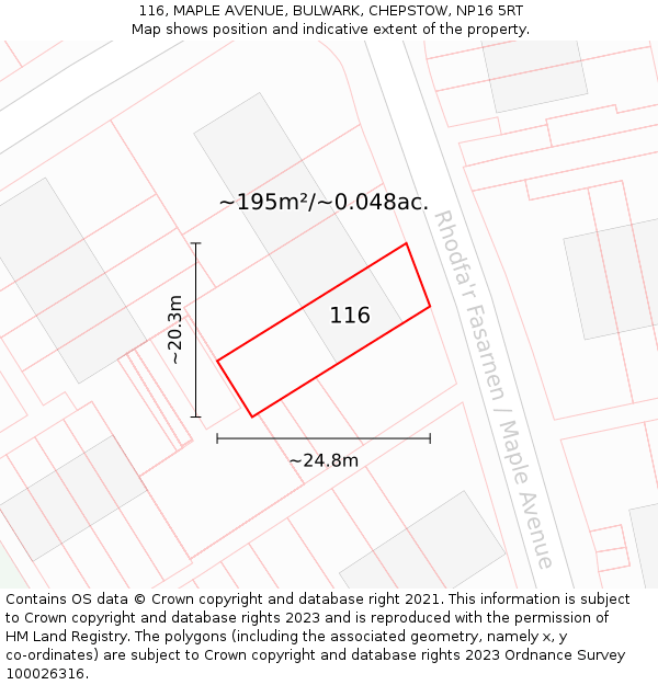 116, MAPLE AVENUE, BULWARK, CHEPSTOW, NP16 5RT: Plot and title map